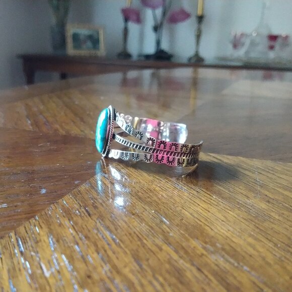 New Native American 925 Sterling Silver Turquoise Cuff Adjustable - Picture 5 of 7